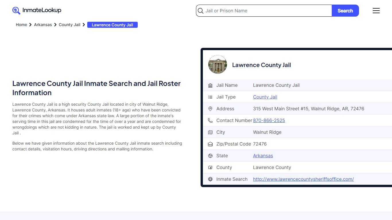 Lawrence County Jail (AR) Inmate Search Arkansas - Inmate Lookup